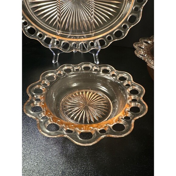Pink Depression Glass Old Colony Lace Edge Bowl & Divided Plate Set - Picture 4 of 9